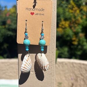 Turquoise and Shell Dangle Earrings